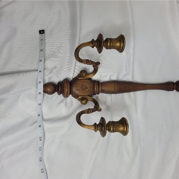 VINTAGE Syroco Wood two candle engraved holder - Picture 12 of 12